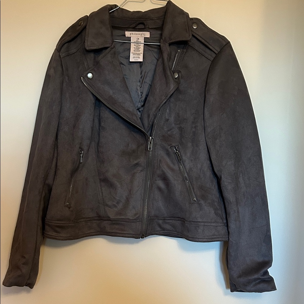 Philosophy zipup faux suede medium grey bomber jacket excellent condition size L